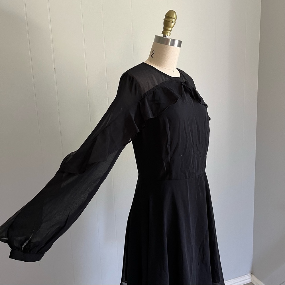 Lulu's NWT Longtime Love Black Long Sleeve Skater Dress Large Sheer Ruffle Goth - Picture 4 of 16